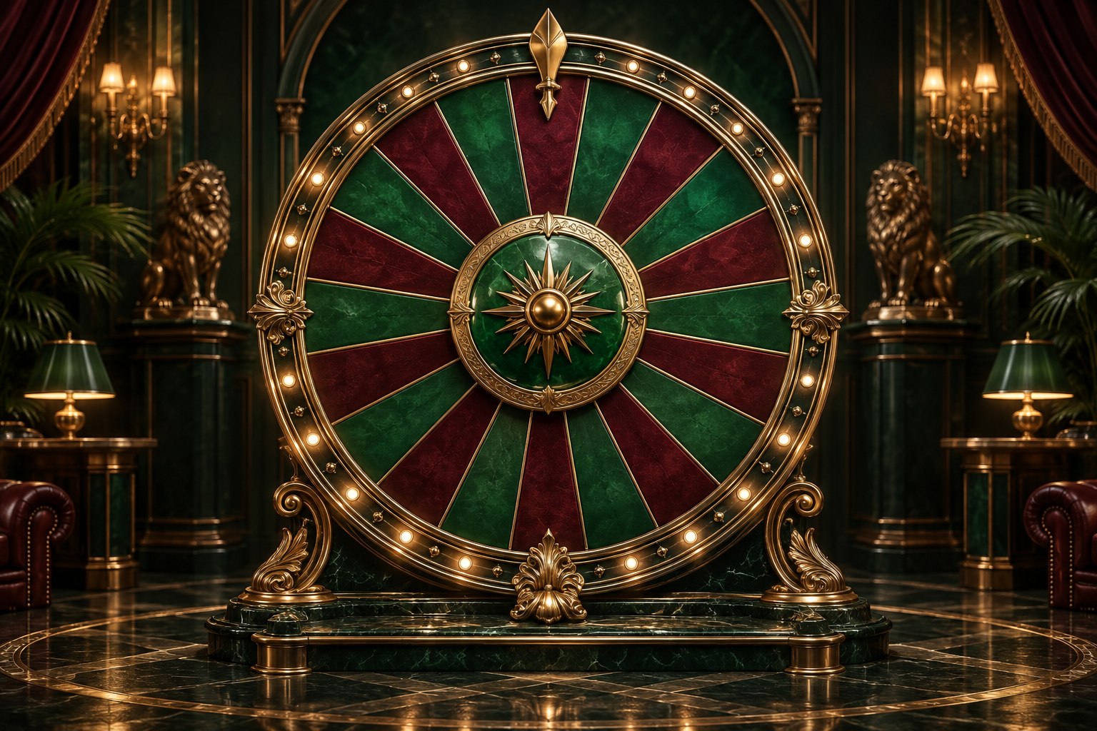 Gold-trimmed wheel in a lounge